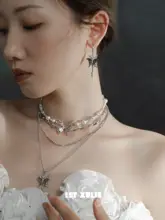 1STXULIEバタフライパールネックレス【オリジナルデザイン・ダブルレイヤー・ロマンティック】