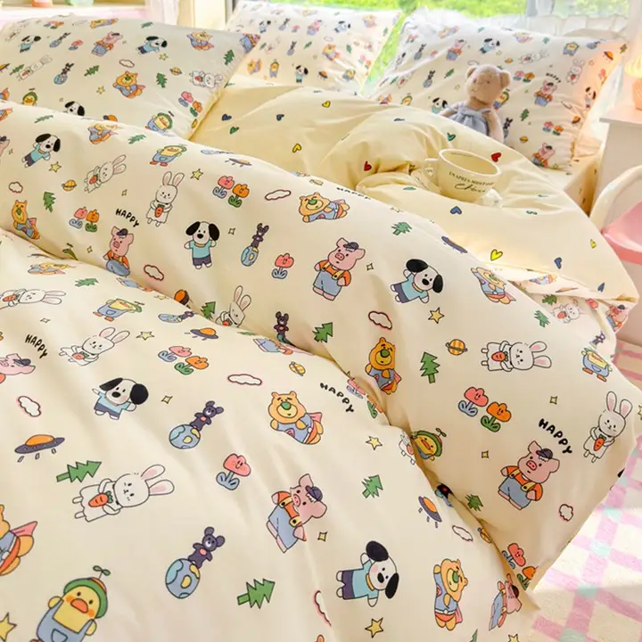 4点セット ピュアコットン シングルベッド用寝具【カバー・シーツ・ベッドスカート】