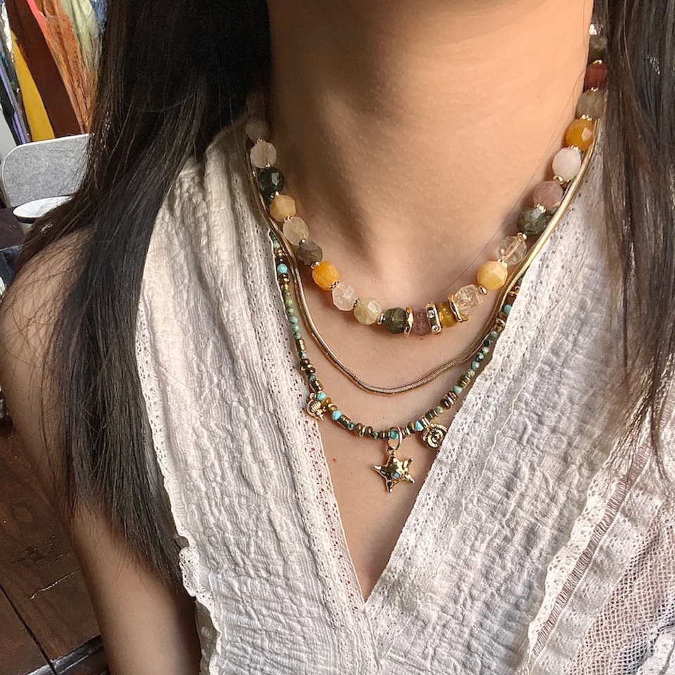 海洋テーマのカラフルなネックレス【ターコイズ・海星・アゲート】（セットアップ対応）