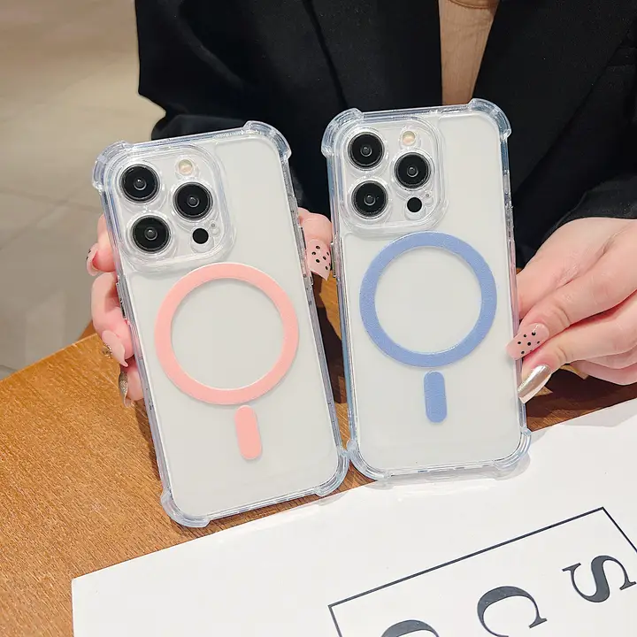 MagSafe対応透明スマホケース【iPhone用・衝撃吸収・薄型デザイン・ボタン電鍍】