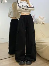 カジュアルな黒のワークパンツ【春用・フィット・ハイウエスト・ワイドレッグ】（セットアップ対応）