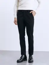 ビジネスカジュアル グレー メンズウールパンツ【抗皺・厚手・ストレートレッグ】