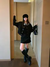 黒いスーツ風短丈カーディガン【冬用・ゆったり・カジュアル】