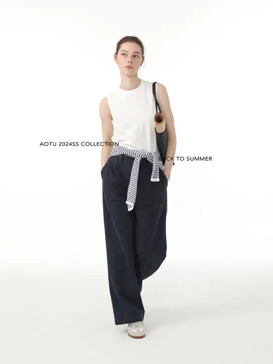 クラシックなデザインのオールコットン ワイドフィットタンクトップ（セットアップ対応）