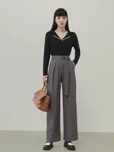 ワイドパンツ レディース グレー フレンチ風 紐デザイン ゆったり カジュアル 春