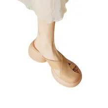 レトロ アウター 厚底 バオトウ ハーフスリッパ レディース 本革