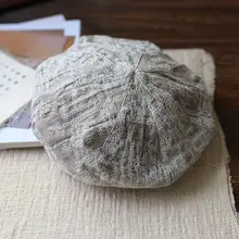 ベレー帽 レディース リネン 刺繍 パープル ヴィンテージ 小顔効果 着回し 春