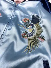 デザイン性抜群の刺繍入りリバーシブルジャケット【サテンタッチ・カラーブロック】