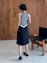 ハイウエストスリットミディスカート【韓国風・体型カバー・小柄向け】（セットアップ対応）