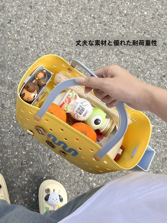 携帯用エコショッピングバスケット【水切り機能・食料品用・収納バスケット】