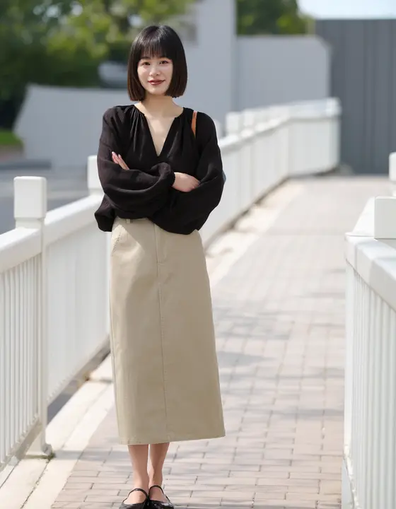 AMUU レディース レトロ高腰コーデュロイのロングスカート【前スリット・ウエストゴム・厚手】