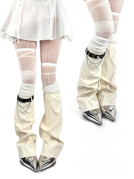 レッグウォーマー ブーツカバー レディース レザー ホワイト Y2K ギャル パンク サブカル インスタ映え 「WHITE SOCKS」