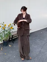 コーヒーカラーのレトロコーデュロイスーツパンツ【春秋用・レディース・おしゃれ】（セットアップ対応）