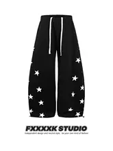 ヒップホップスタイル 星柄プリント カジュアルワイドパンツ【男  女兼用・ストリートダンス用】（セットアップ対応）