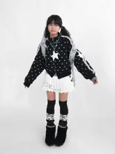 星柄プリントのハイウエストプリーツスカート【JK風・重ね着対応】