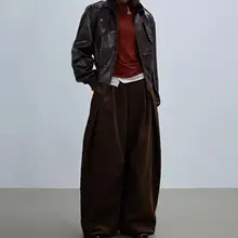 ヴィンテージ風 コーディネートしやすい鉄さび色のコーデュロイワイドパンツ【秋冬用・フルレングス】