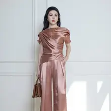 夏用 大人の雰囲気が漂う シンプルなデザインのワイドパンツ【極上の柔らかさ・通勤対応】