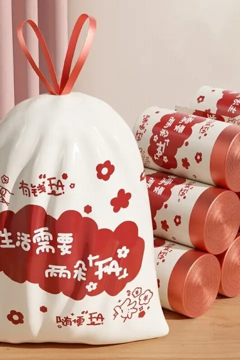 特厚のdrawstringゴミ袋【家用・キッチン用・大容量・印刷デザイン】