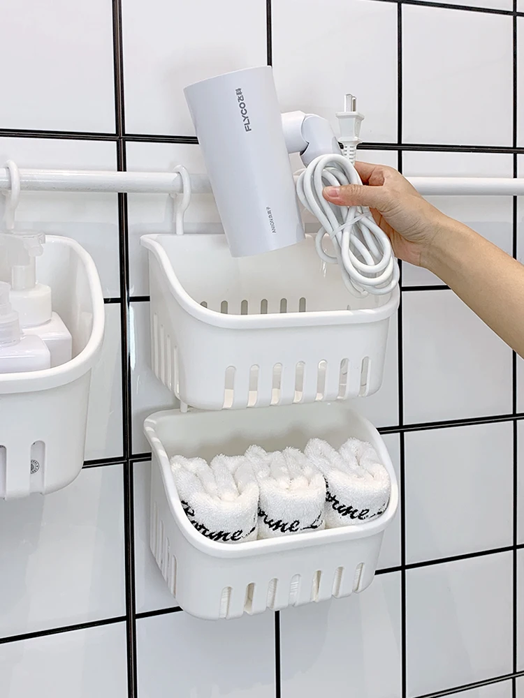 壁掛け洗面器収納バスケット：水切り機能付きの浴室収納で効率を最大化