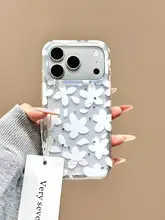 シンプルで清新な白い花とリボンのチャーム付きiPhoneケース【全包の保護カバー・女性用】