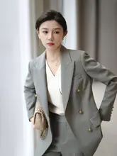 グレーグリーン 二重ボタンカジュアルジャケット【女性用・高級感・ファッション】（セットアップ対応）
