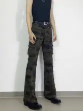 美式復古迷彩デザインの工装パンツ【細身・レッグライン強調・男女共用・マーメイドデザイン】（セットアップ対応）