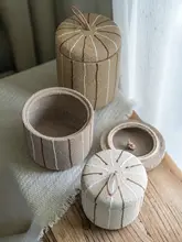 小物入れ 蓋付き 粗陶器 ストライプ柄 侘び寂び 和モダン  インテリア雑貨 寝室 クローゼット ジュエリーボックス 「Dnnni」