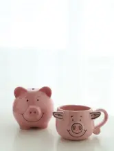 陶製 ペイシー豚貯金箱【かわいいピンク・インテリア装飾用】
