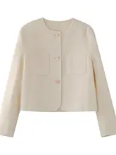 ウール混双面ノーカラーコート【レディース・長袖・ボタンなし・秋冬用】