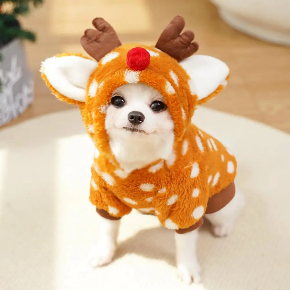 クリスマス衣装 犬 フリース連帽衛衣：変身装で秋冬のプレゼントに最適な選択