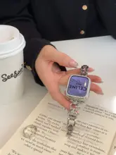 Apple Watch用 バンド ケース メタルチェーン ラインストーンデコ ツイード風 上品 おしゃれ 「Monna」