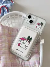 韓国の小型デザイン マグネット式スマホスタンド付きカードケース【iPhone用・透明アクリル・レザー】