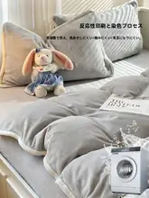 紫色のボーダー付き厚手ミルクベルベット四点セット【冬用・保温・ベッドシーツ・掛け布団カバー】