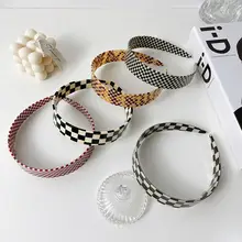 レトロなヘッドバンド市松模様のヘアアクセサリー韓国風チェック柄スタイル