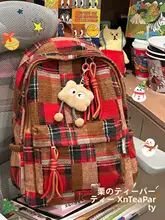 秋冬向けウール風リュックサック【レトロチェック・カジュアル・軽量】