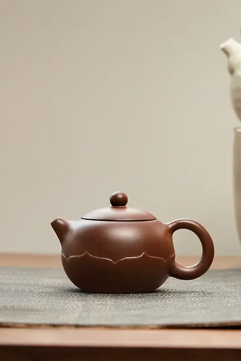 古悦堂 宜興原鉱紫泥製手作り紫砂茶壺【功夫茶具・蓮花デザイン】