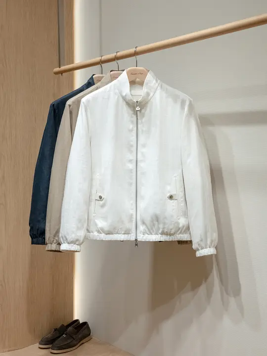 男性用リバーシブル立ち襟ジャケット【リネンと防水素材使用】