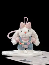 背中にサスペンダーを着たクマとウサギのポーチアクセサリー【ぬいぐるみ・カップル向けギフト】