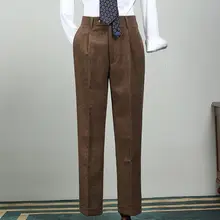 秋冬用 レトロコーヒーカラー メンズハーフパンツ【ウィンターウールブレンド・ヘリンボーン柄】