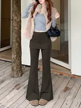ブラックストロベリーデザイン パンツ【冬用・フリース裏地・ハイウエスト・フレアシルエット】