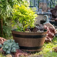 木桶風プランター 大型 樹脂 ビンテージ ガーデン バルコニー