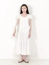 KNgs 夏用 レディース ショート丈トップス【ラウンドネック・パフスリーブ・ビンテージスタイル】