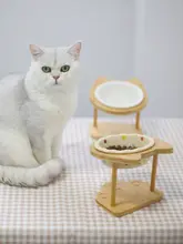 ペット用陶器製食器【高脚木製スタンド・犬猫用・安定設計】