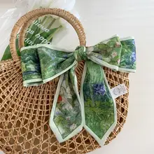 ファン・ゴッホ風油絵シルクスカーフ【細長タイプ・おしゃれなヘアアクセサリー】