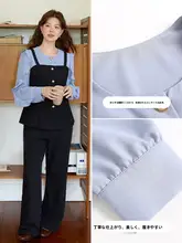 春夏用レトロデザインのフリル付きブラウスとワイドパンツ【大きいサイズ・スタイルアップ効果・セットアップ対応】