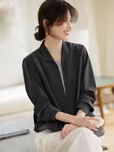 ストライプ切り替えデザインシャツ【レディース・コットン・春夏用】（セットアップ対応）