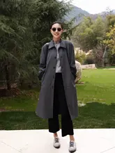 トレンチコート レディース 千鳥格子 シングルボタン ビッグシルエット ストレート ミディアム丈 春 きれいめ