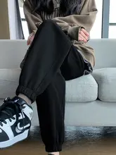 浅灰色スウェットパンツ【ゆったりシルエット・加絨・束脚デザイン・カジュアル】