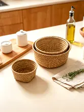 草編みボウル型デスクトップ収納バスケット【姜とニンニク用・手芸用品・鍵収納・リビング用・竹製・藤編み】