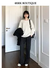 SRK ゆったりワッフルニットクルーネックトレーナー【秋用・スリムフィット・ラグランスリーブ・カジュア ル】